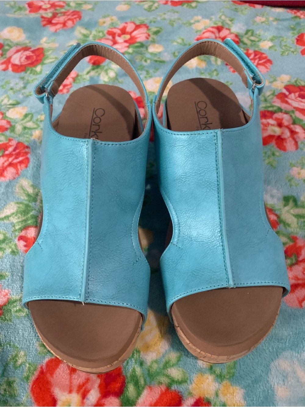 Corkys Carly Turquoise Blue Platform Wedge Sandals Studded Size 7